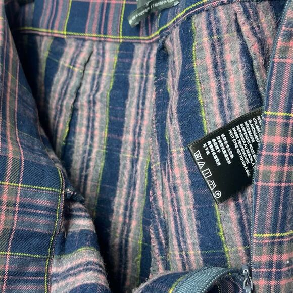 Urban Outfitters Lola Plaid Kick Flare Pant Size 0 Navy Pink Indie Sleeze Grunge - Picture 3 of 8